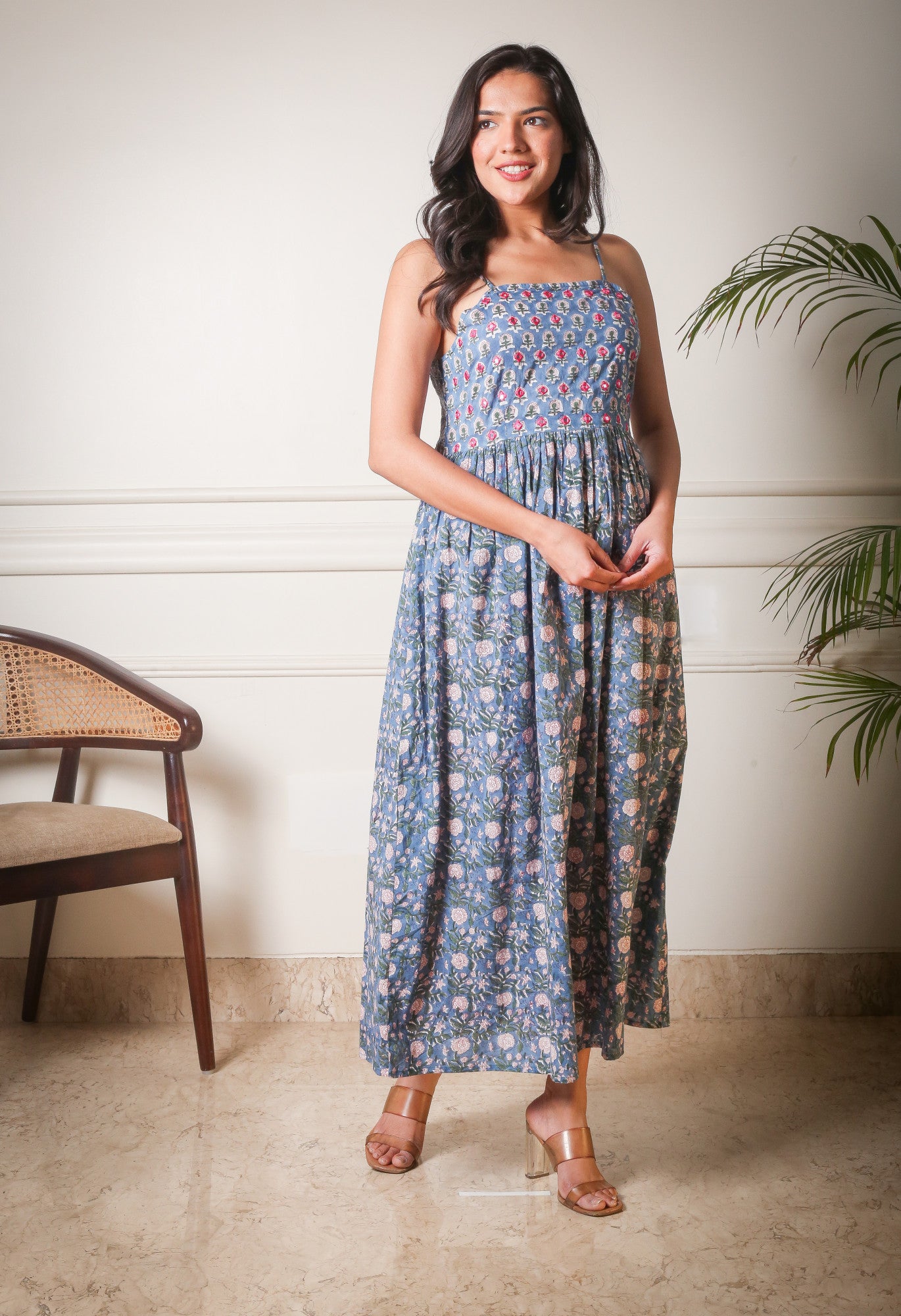 Enchanted Twilight Back Cutout Handblock Printed Dress