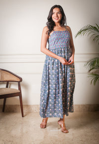 Enchanted Twilight Back Cutout Handblock Printed Dress