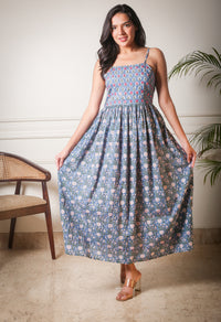 Enchanted Twilight Back Cutout Handblock Printed Dress