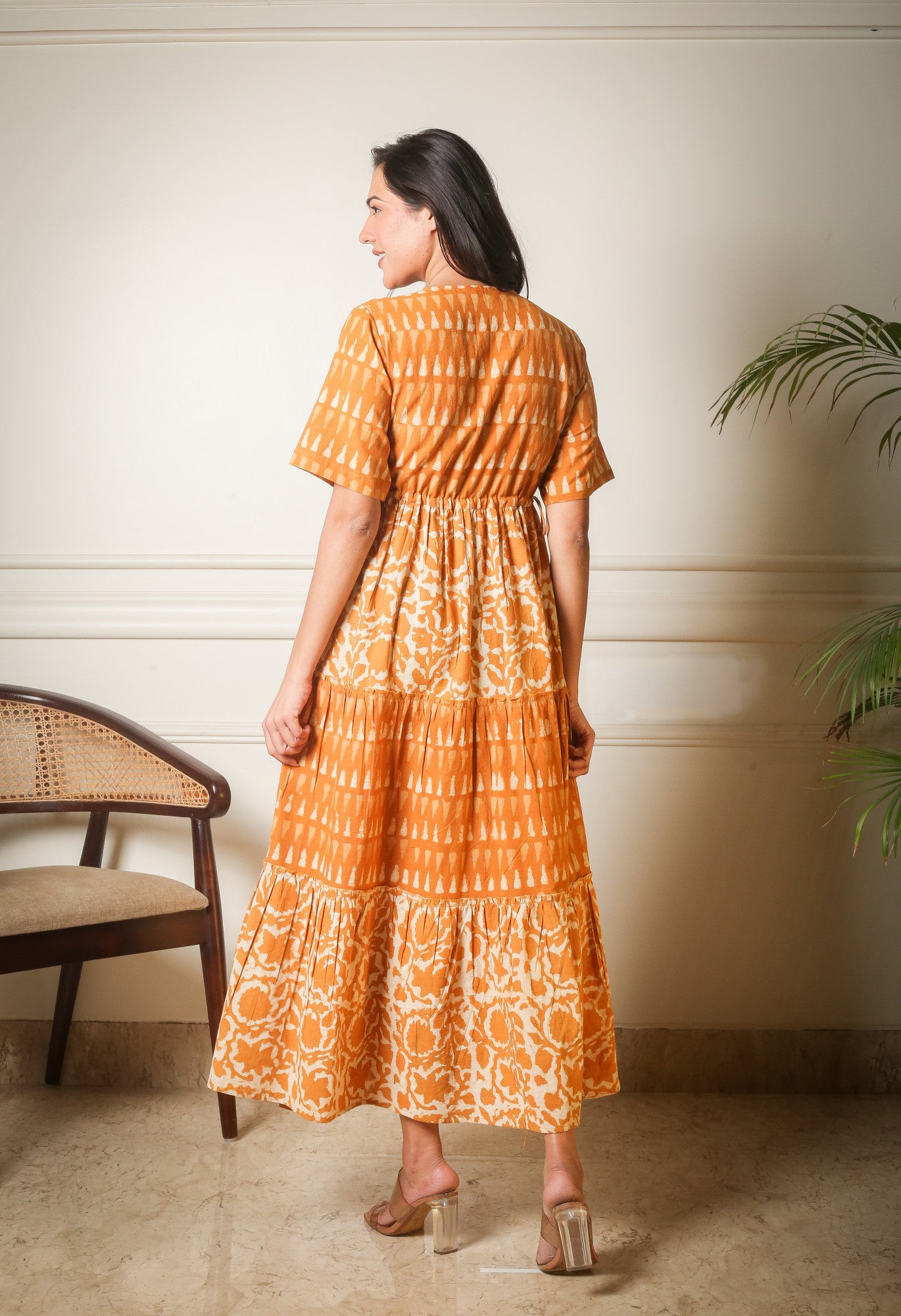 Golden Mirage Handblock Printed Cotton Maxi Dress