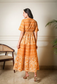 Golden Mirage Handblock Printed Cotton Maxi Dress