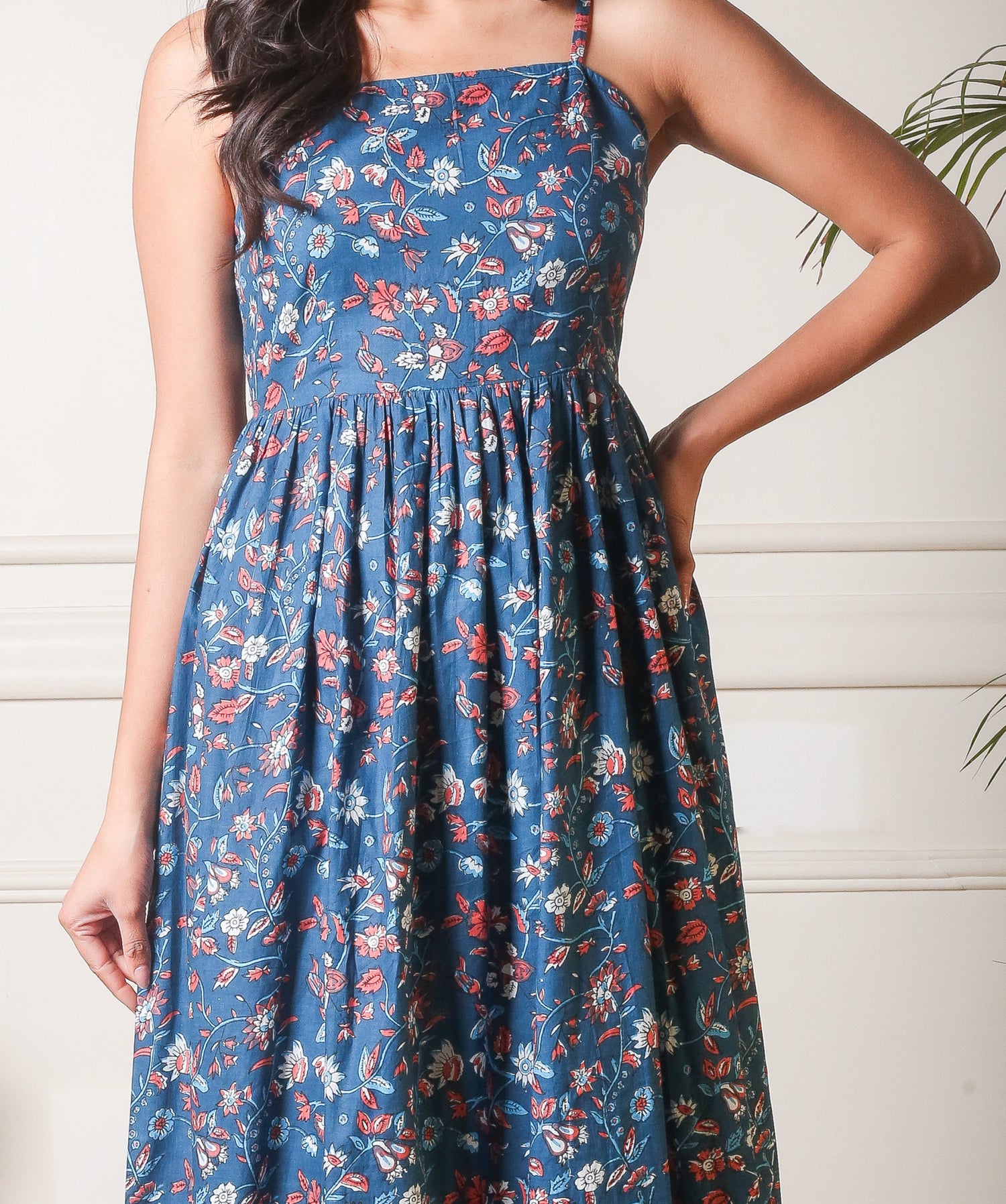 Midnight Blossom Cutout Floral Printed Blue Dress