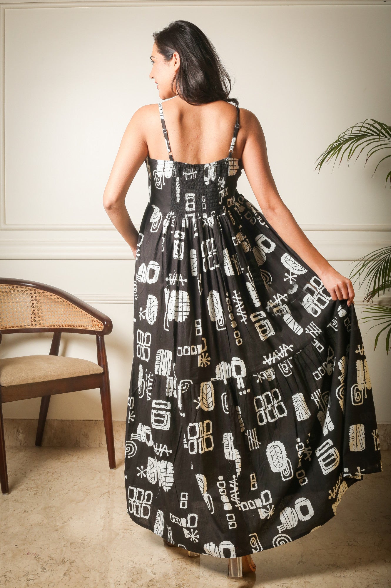 The Noir Glyph Black Printed Maxi Dress