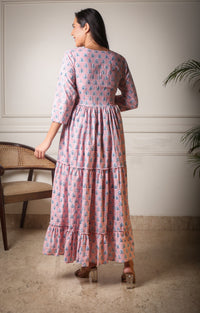 Blush Bloom Pink Handblock Printed Maxi Dress
