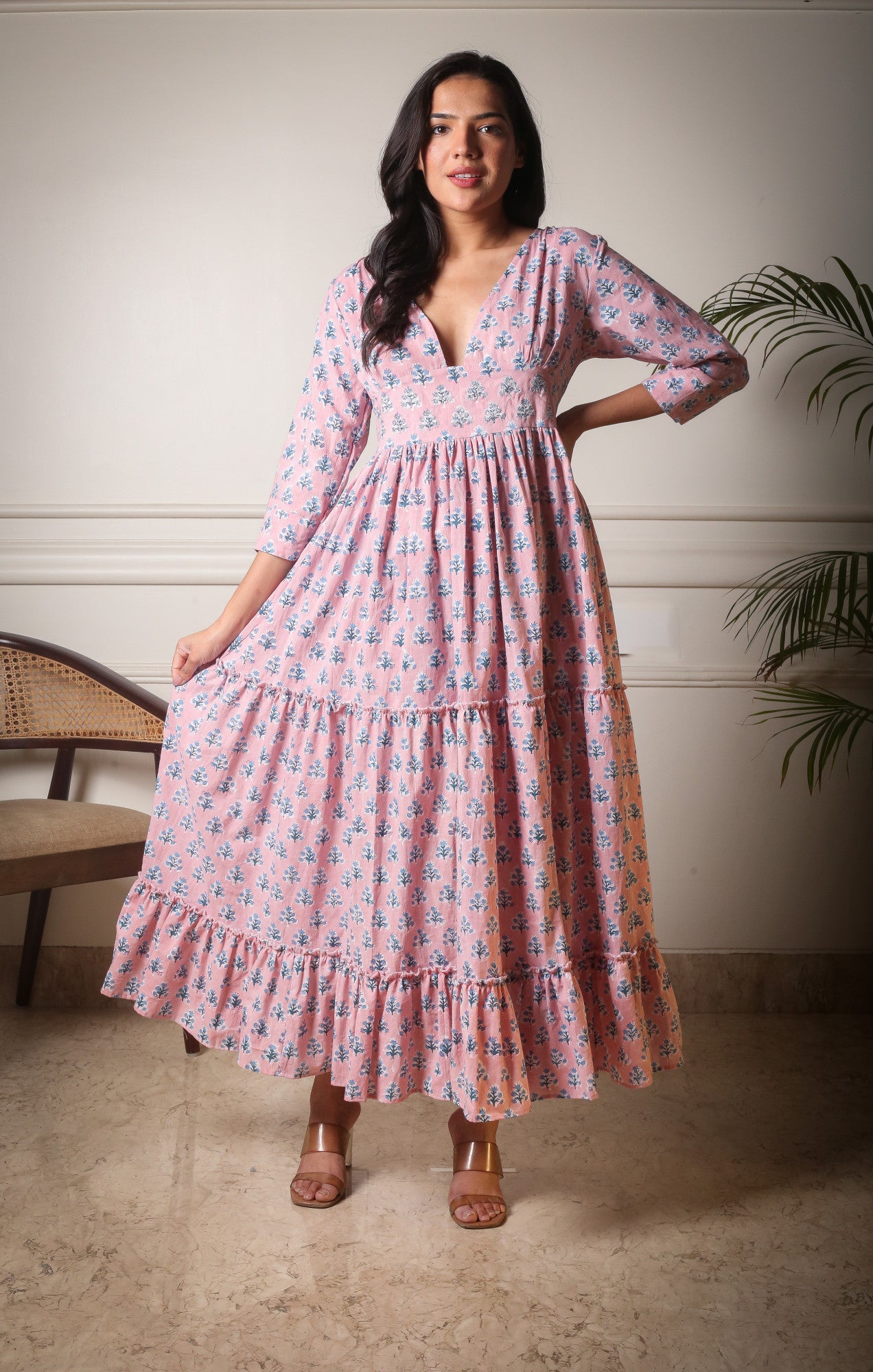 Blush Bloom Pink Handblock Printed Maxi Dress