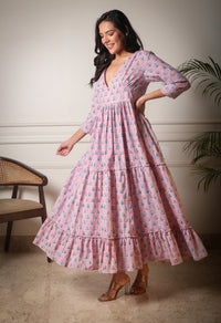Blush Bloom Pink Handblock Printed Maxi Dress