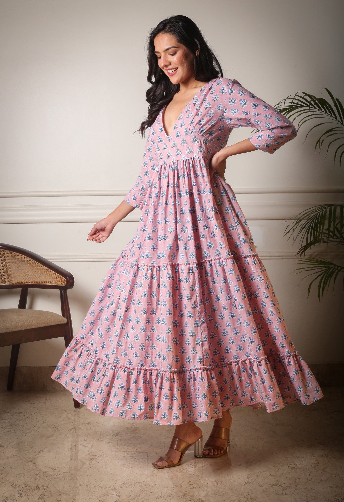 Blush Bloom Pink Handblock Printed Maxi Dress