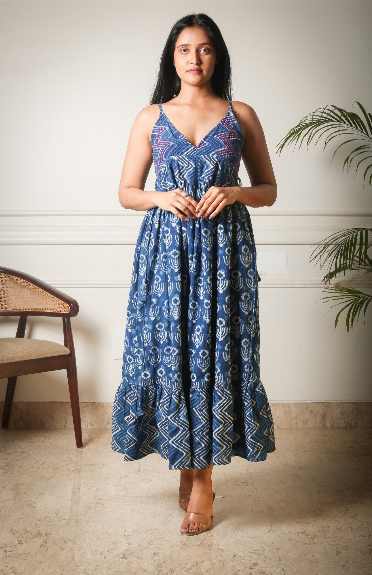 Indigo Harmony Handblock Printed Long Dress