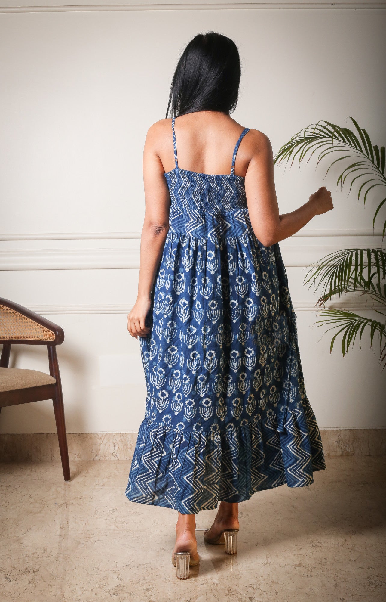 Indigo Harmony Handblock Printed Long Dress