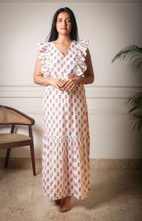 Petal Whimsy White Printed Floral Dress