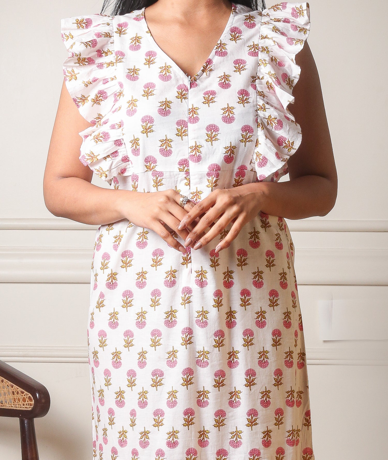 Petal Whimsy White Printed Floral Dress