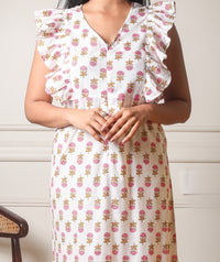 Petal Whimsy White Printed Floral Dress
