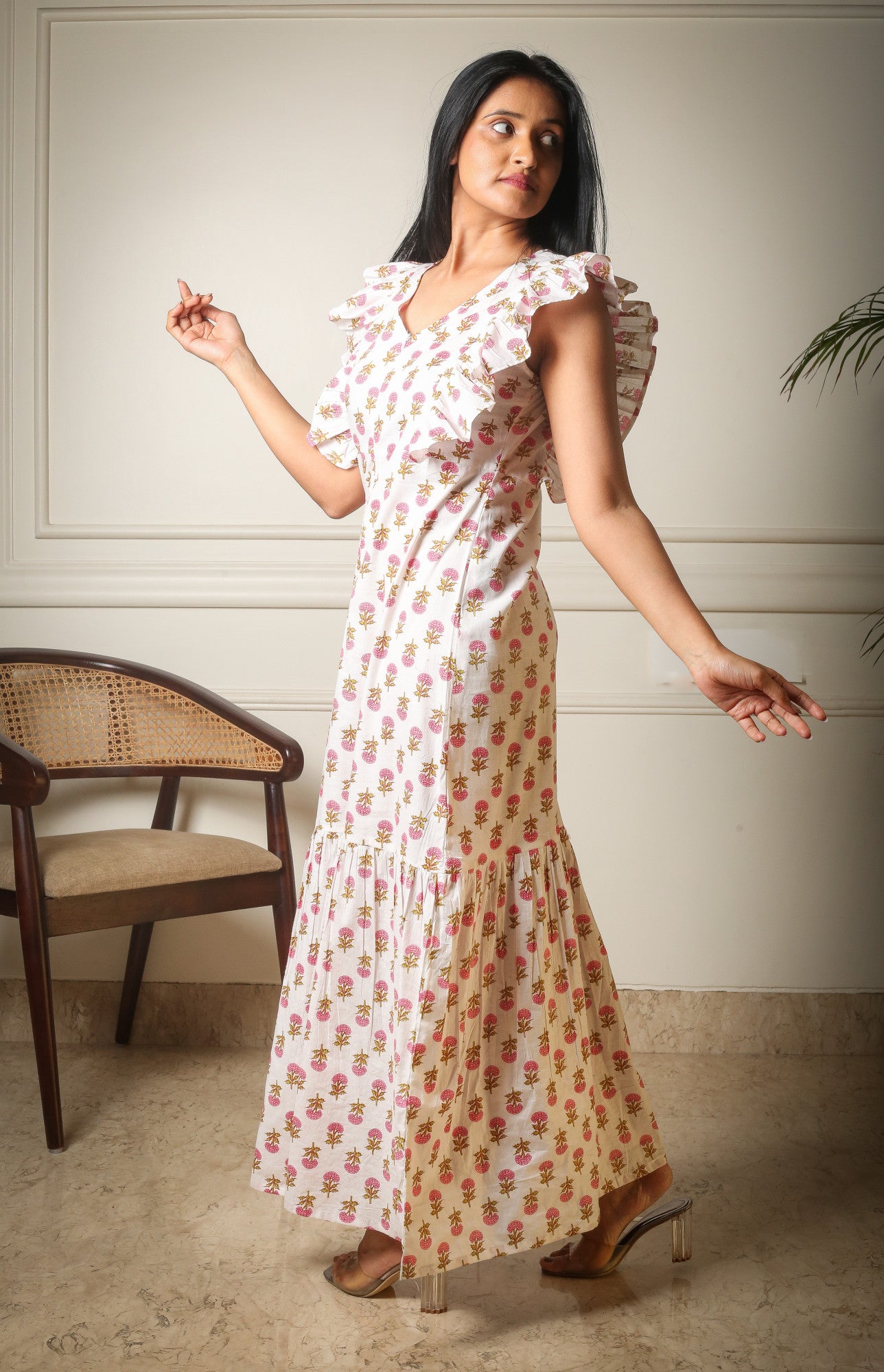 Petal Whimsy White Printed Floral Dress