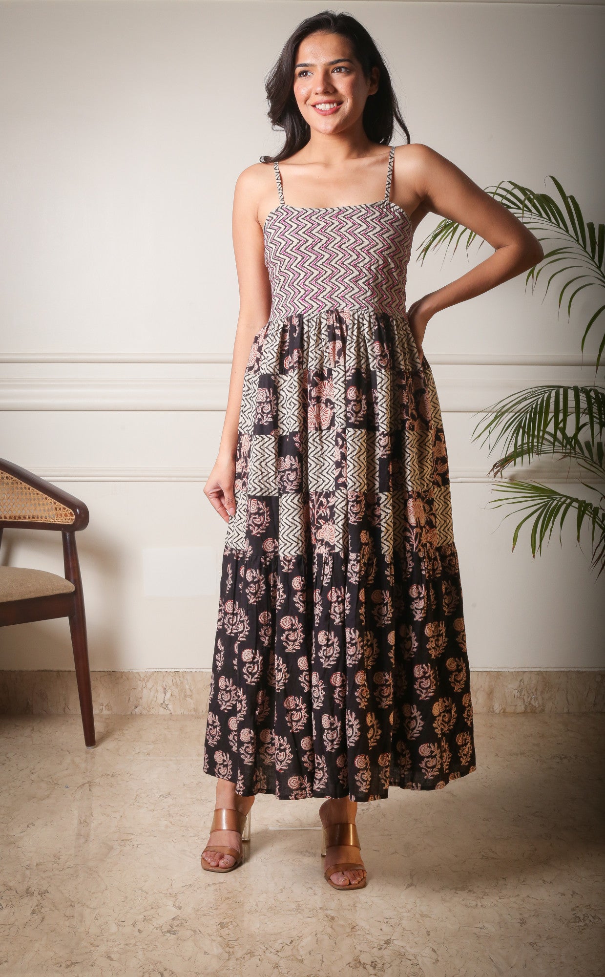 Bohemian Breeze Patch Work Handblock Printed Maxi