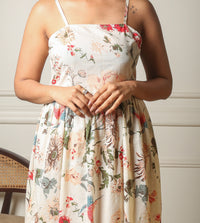 Wild Blossom Printed Off White Back Slit Dress