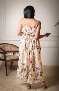 Wild Blossom Printed Off White Back Slit Dress