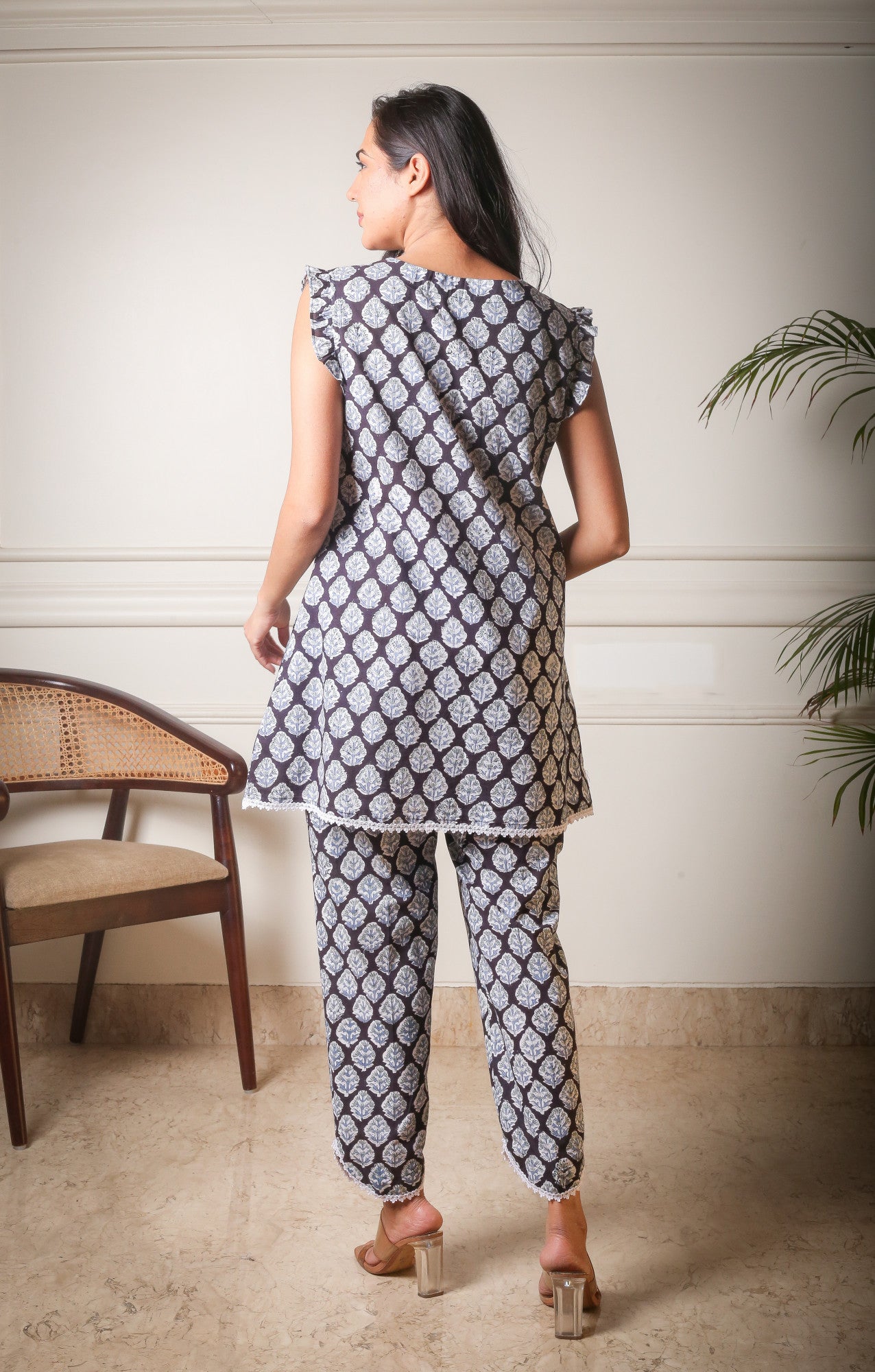Midnight Bloom Handblock Printed Cotton Co-ord Set