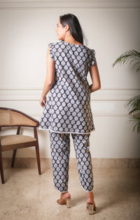 Midnight Bloom Handblock Printed Cotton Co-ord Set