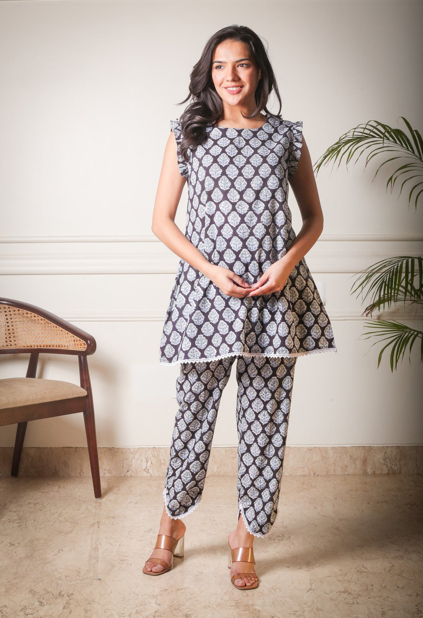 Midnight Bloom Handblock Printed Cotton Co-ord Set