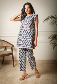 Midnight Bloom Handblock Printed Cotton Co-ord Set