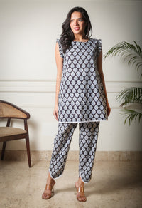 Midnight Bloom Handblock Printed Cotton Co-ord Set