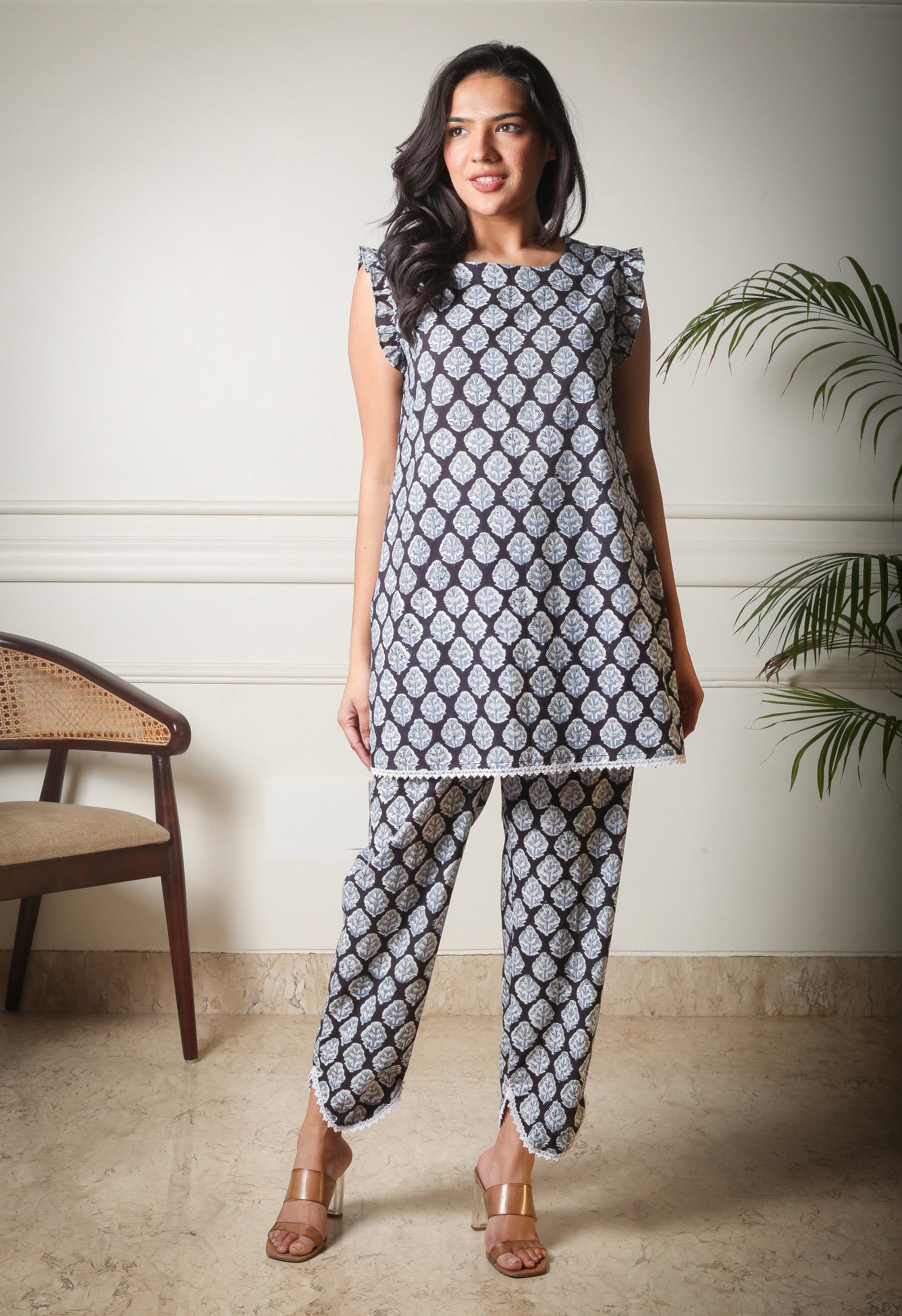 Midnight Bloom Handblock Printed Cotton Co-ord Set