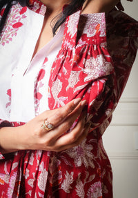 Scarlet Bloom Flared Handblock Printed Red Mini Dress