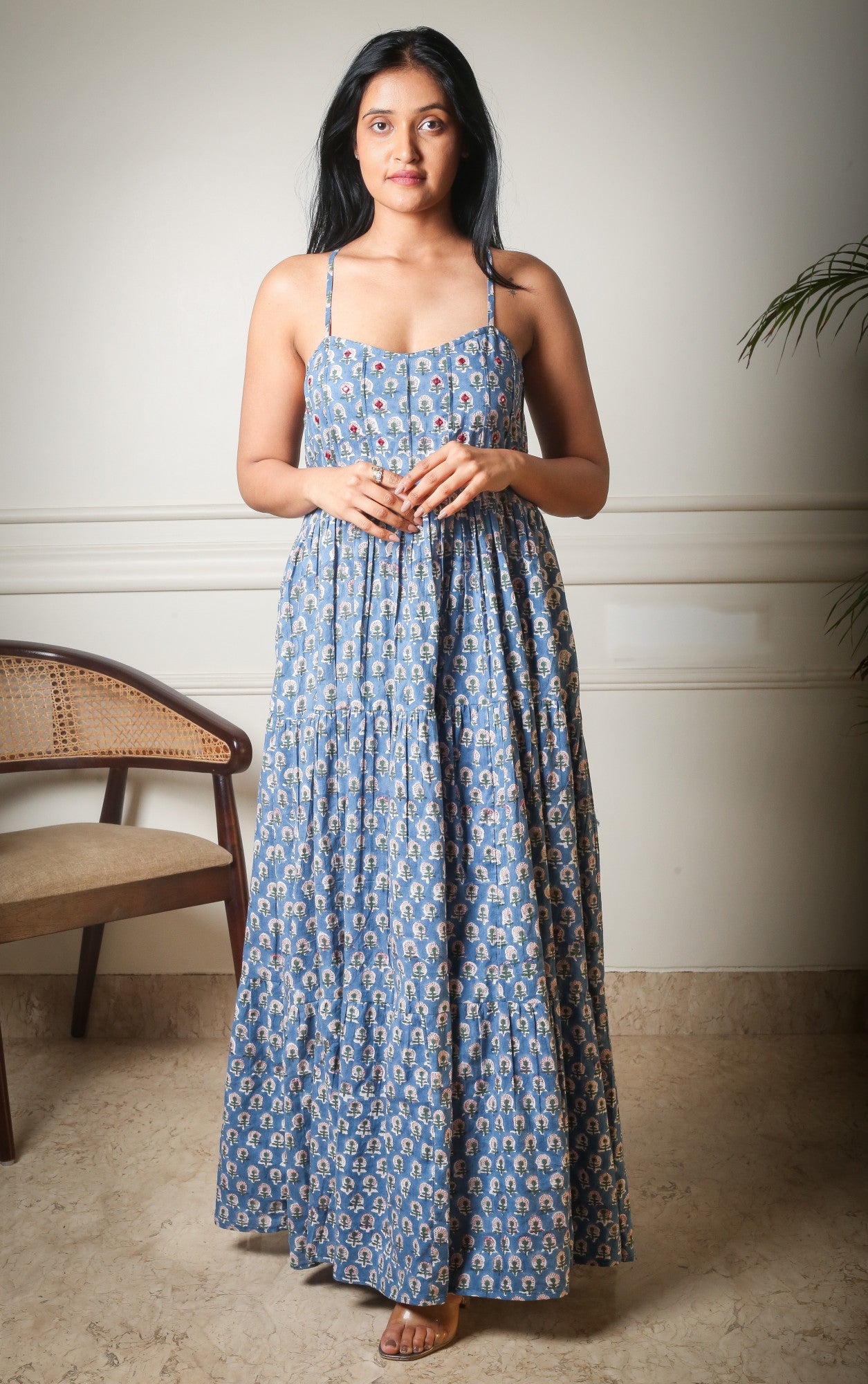 Indra Handblock Printed Cotton Maxi Dress