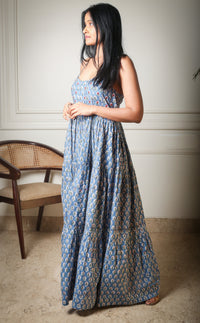 Indra Handblock Printed Cotton Maxi Dress