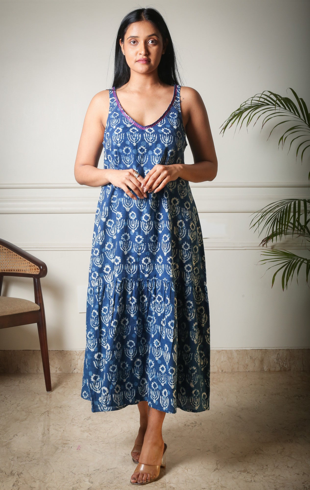 Indigo Breeze Relaxed Fit  Handblock Printed Cotton Dress