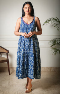 Indigo Breeze Relaxed Fit  Handblock Printed Cotton Dress