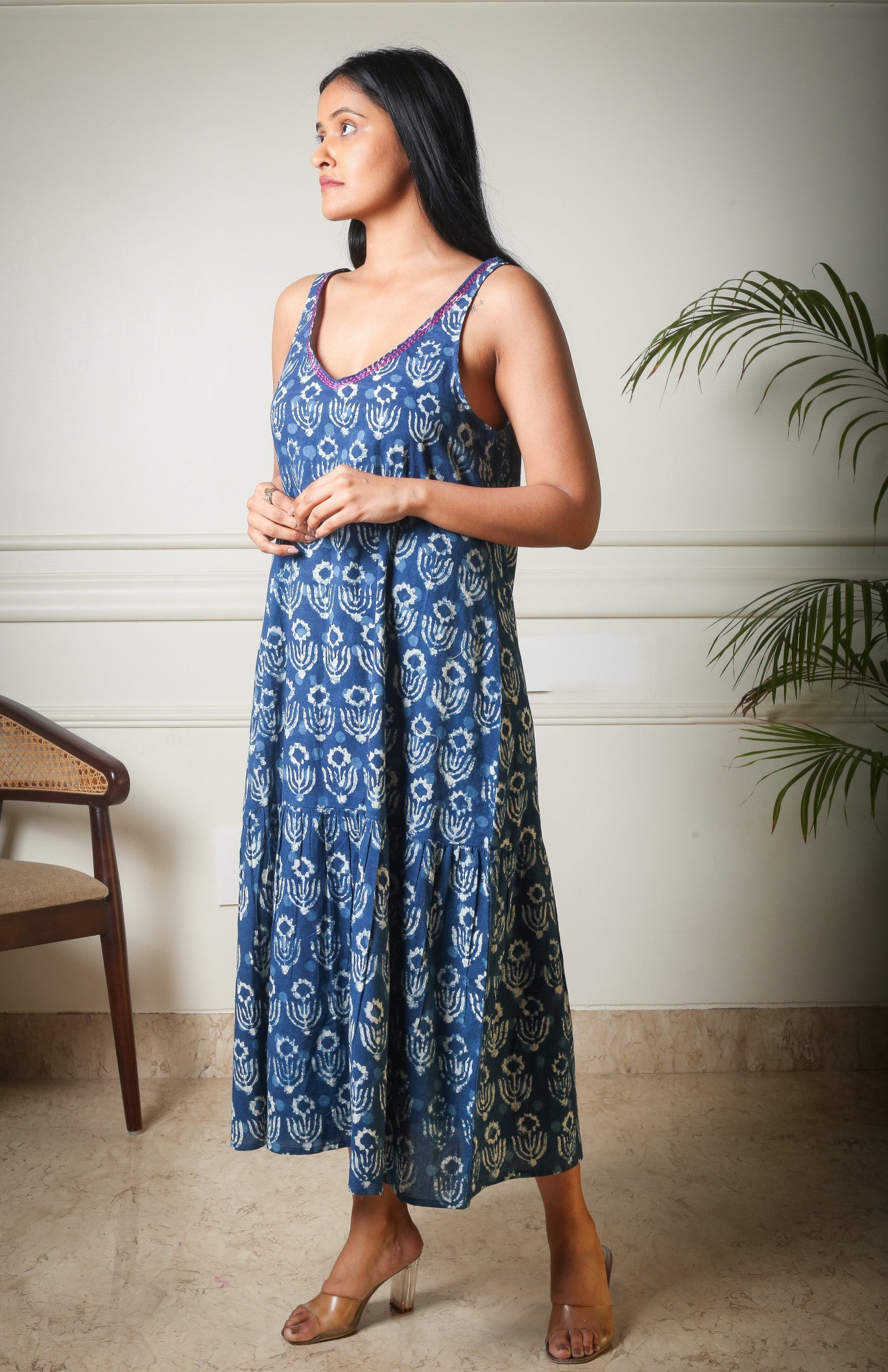 Indigo Breeze Relaxed Fit  Handblock Printed Cotton Dress