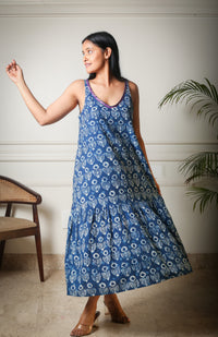 Indigo Breeze Relaxed Fit  Handblock Printed Cotton Dress