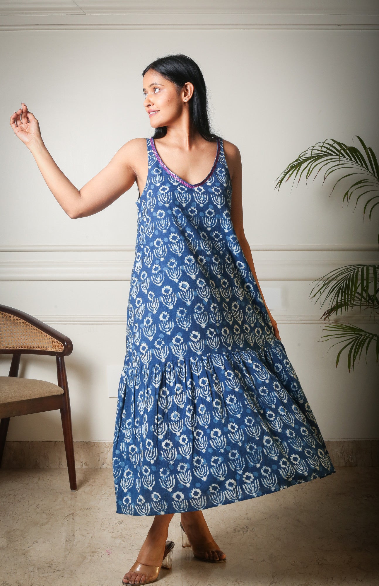 Indigo Breeze Relaxed Fit  Handblock Printed Cotton Dress