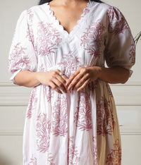 Pearl Whisper Handblock Printed Midi Length Dress