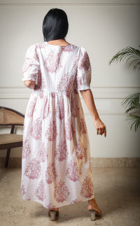 Pearl Whisper Handblock Printed Midi Length Dress