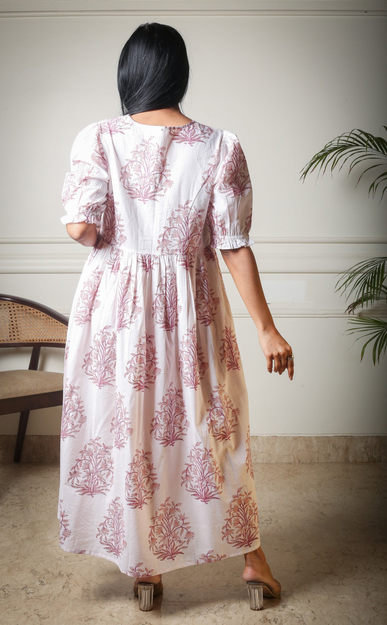Pearl Whisper Handblock Printed Midi Length Dress