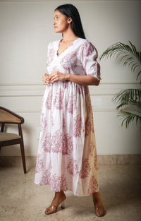 Pearl Whisper Handblock Printed Midi Length Dress