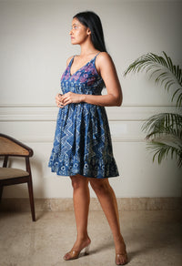 Midnight Indigo Handblock Printed Mini Dress