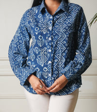Midnight Indigo Patchwork Handblock Cotton Shirt