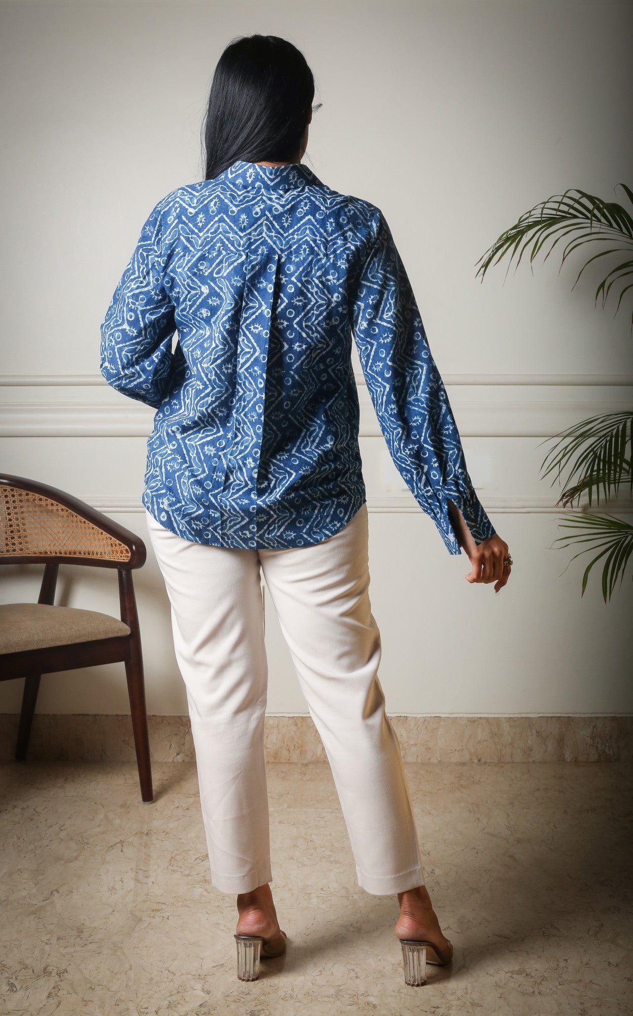 Midnight Indigo Patchwork Handblock Cotton Shirt