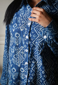Midnight Indigo Patchwork Handblock Cotton Shirt