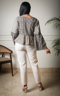 Bohemian Bliss Embroidered Handblock Printed Flared Sleeve Top