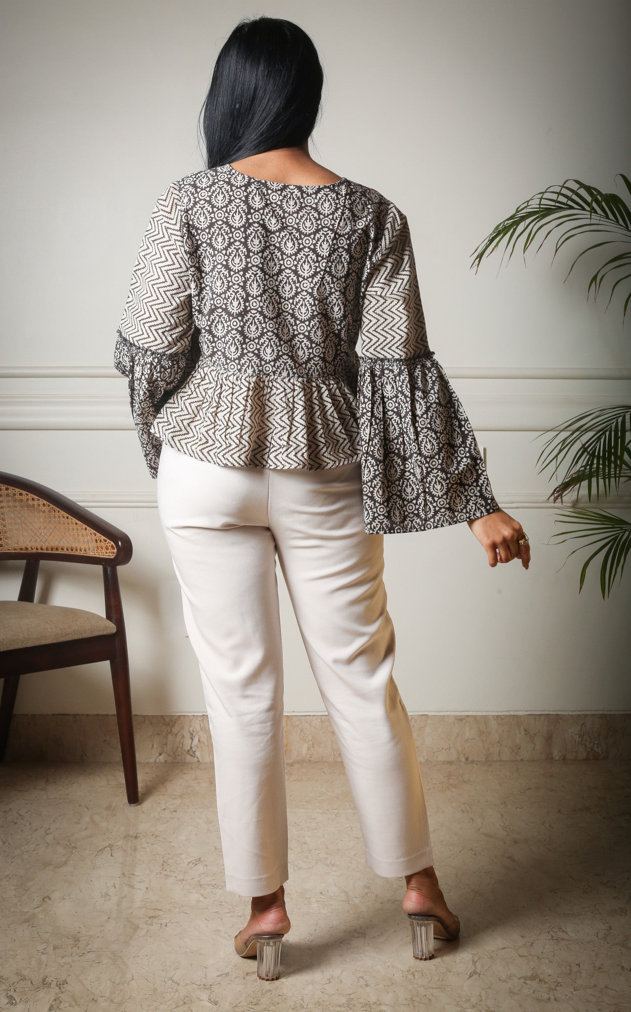 Bohemian Bliss Embroidered Handblock Printed Flared Sleeve Top