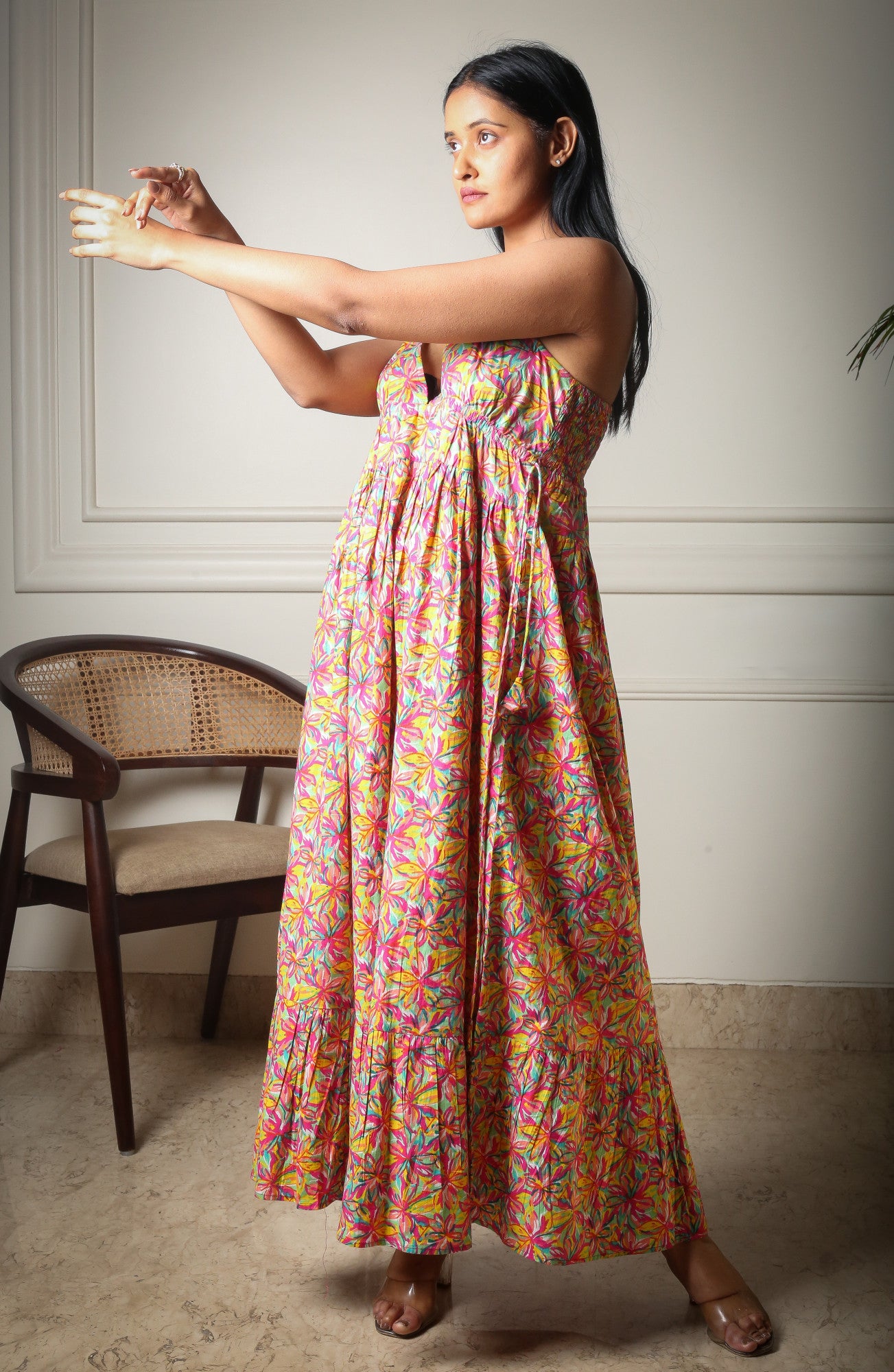 Sunburst Serenity Printed Multicolour Long Dress