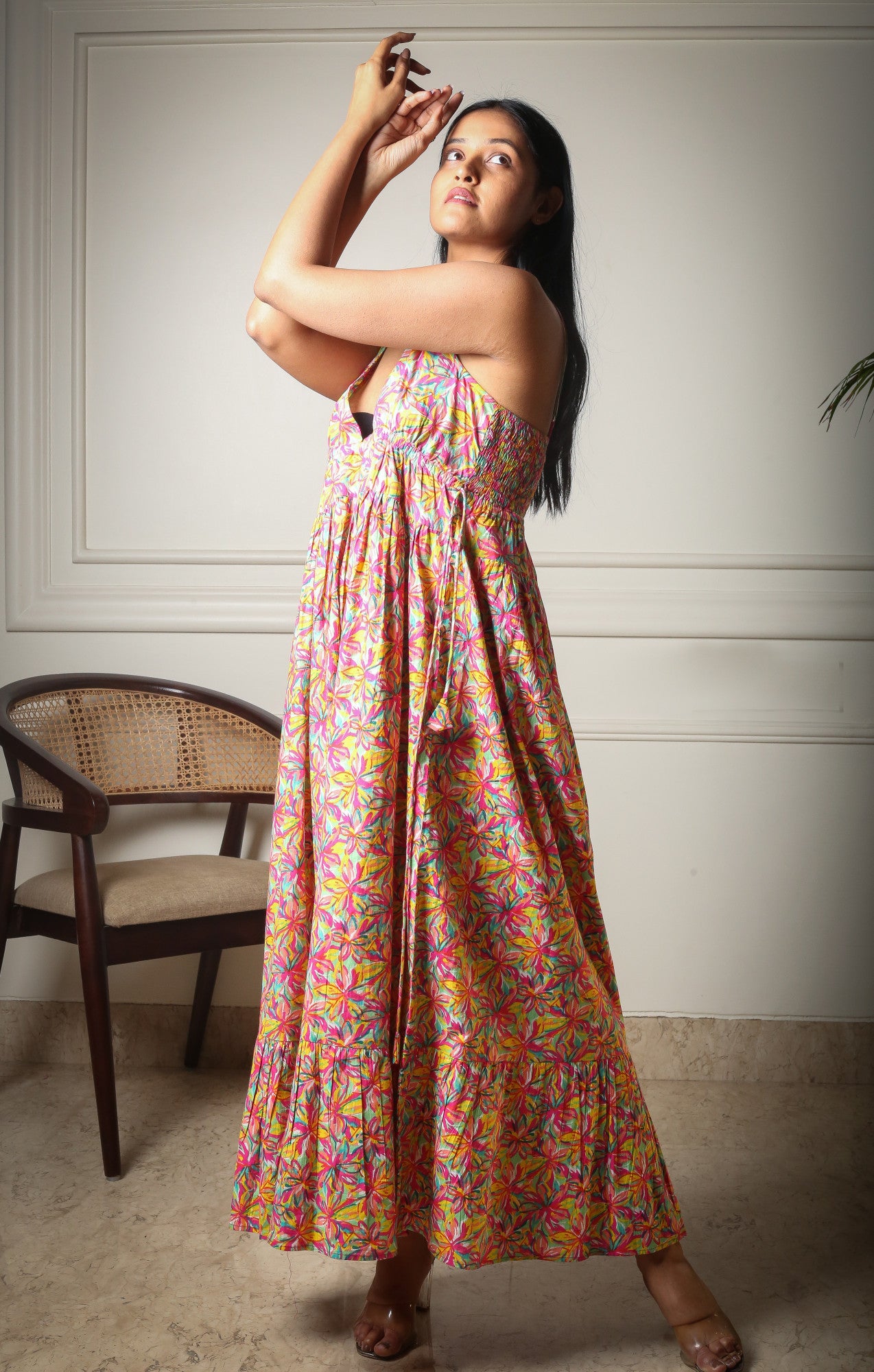 Sunburst Serenity Printed Multicolour Long Dress