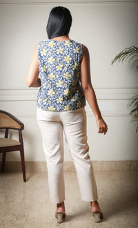 Sunlit Breeze Cotton Floral Printed Front- Tie Top