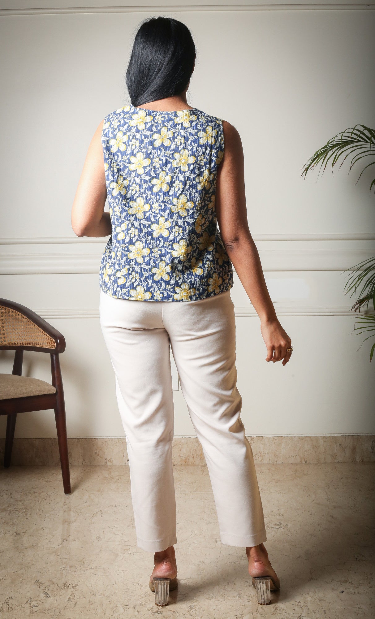 Sunlit Breeze Cotton Floral Printed Front- Tie Top