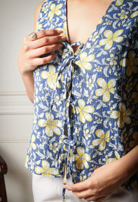 Sunlit Breeze Cotton Floral Printed Front- Tie Top