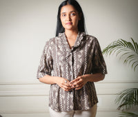 Smoky Trail Ruffle Dabu Printed Cotton Shirt